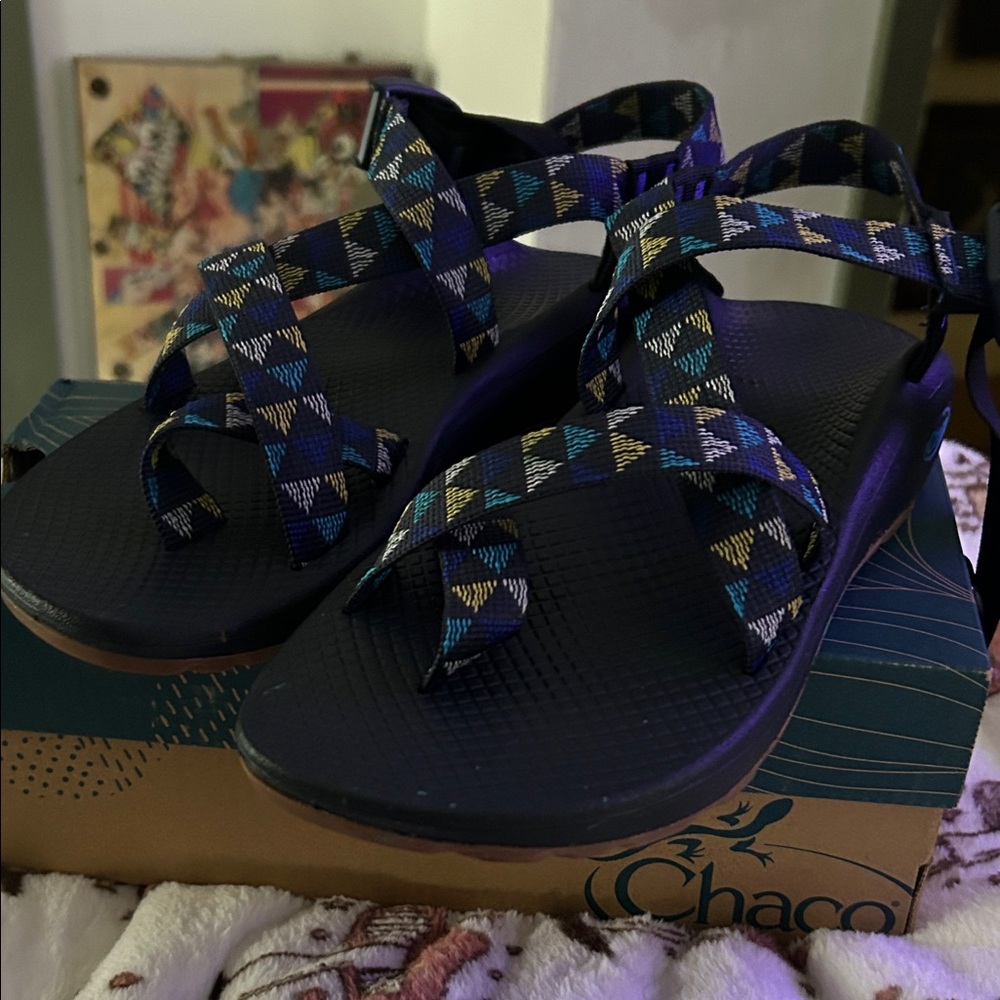 Chaco Women's Geometric Blue all terrain, off road sandals.